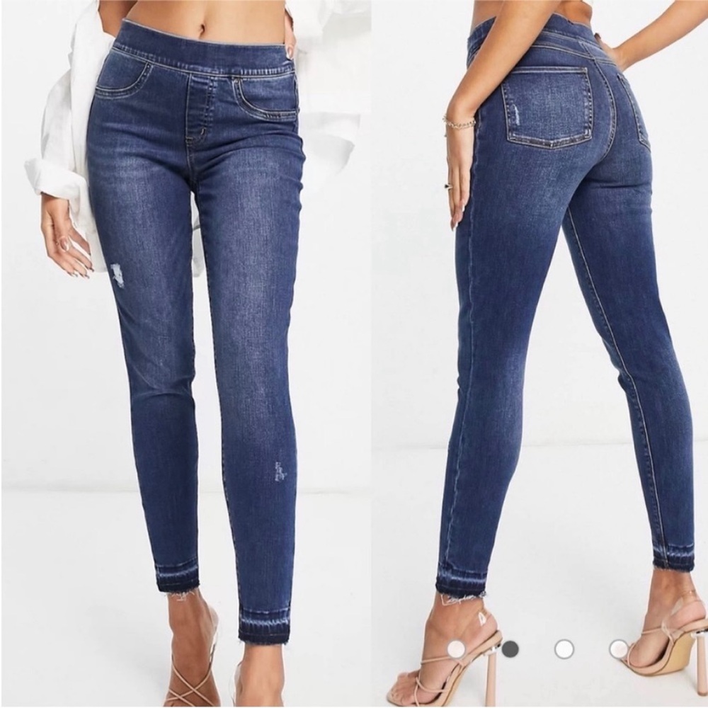 SPANX Distressed Ankle High Rise Skinny Jeans: Medium Wash - Picture 5 of 14